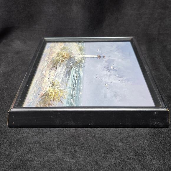 Original Oil Painting Beach Lighthouse Signed Gordon 8' x 10' Wooden Art - Picture 7 of 12